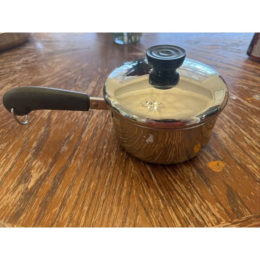 Revere Ware 1 Quart Copper Bottom Saucepan w Lid USA 1801 Vintage 88